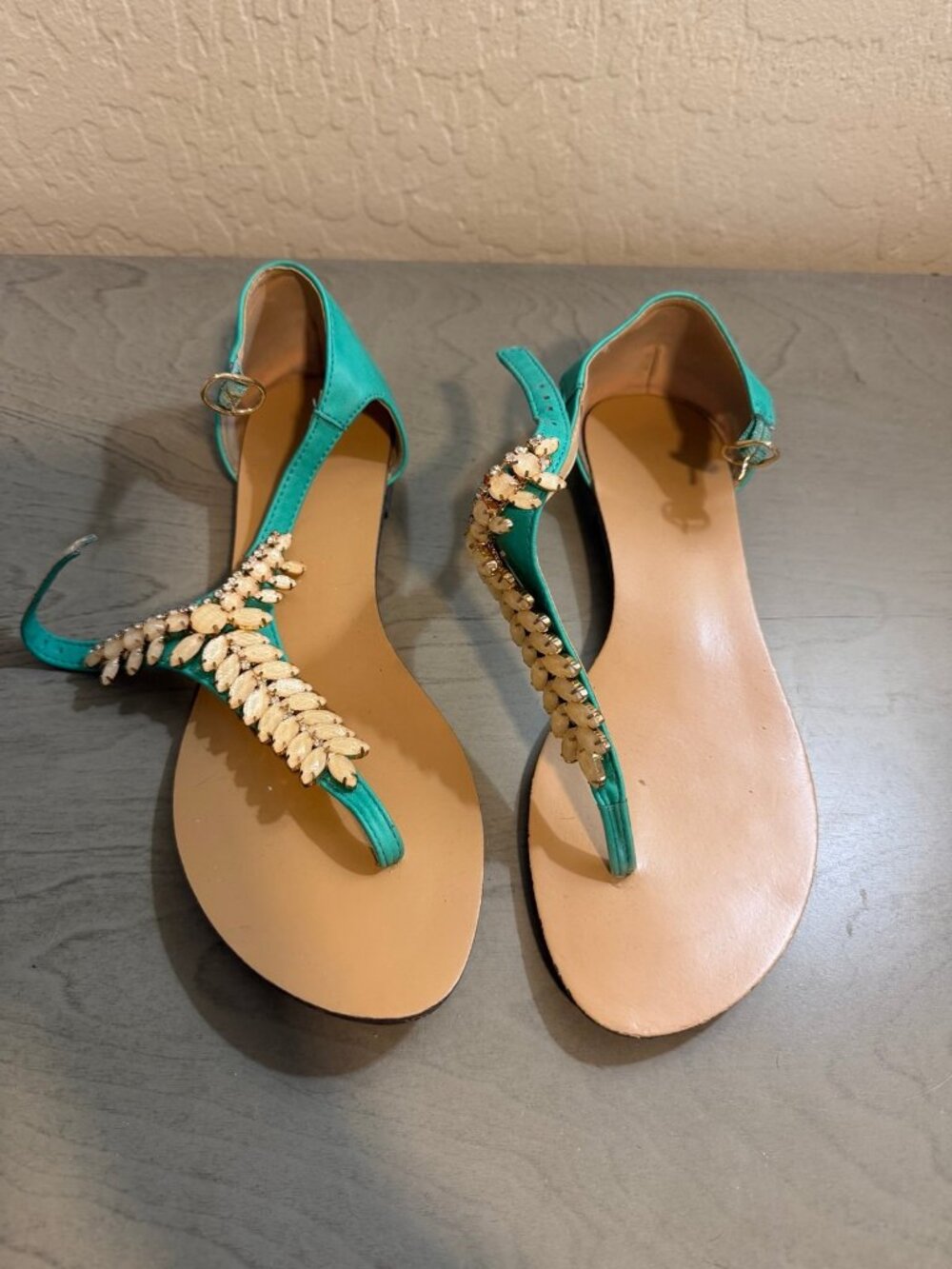 Turquoise jeweled flat sandals